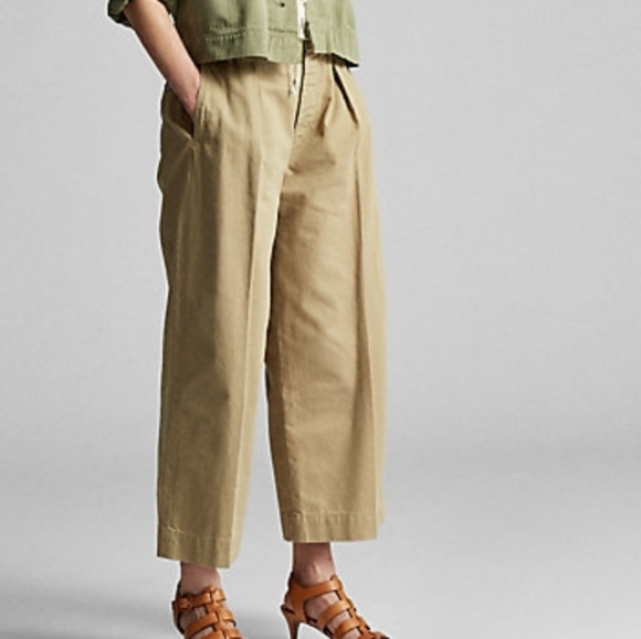 Polo Ralph Lauren Pants - Polo Ralph Lauren Khaki Cotton Button Fly Pleated Cropped  Pants Size 12